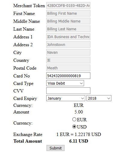 Sample Hosted Payments Page (DCC) Form (First transaction)